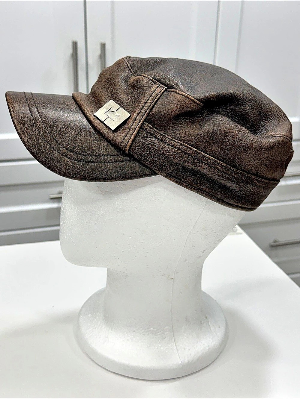 Nathaniel Cole Crown Cap 100% Leather Cadet Cap Brown OSFM- Adjustable Unisex